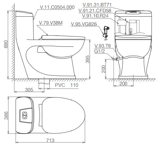 Bồn cầu 1 khối Viglacera C0504