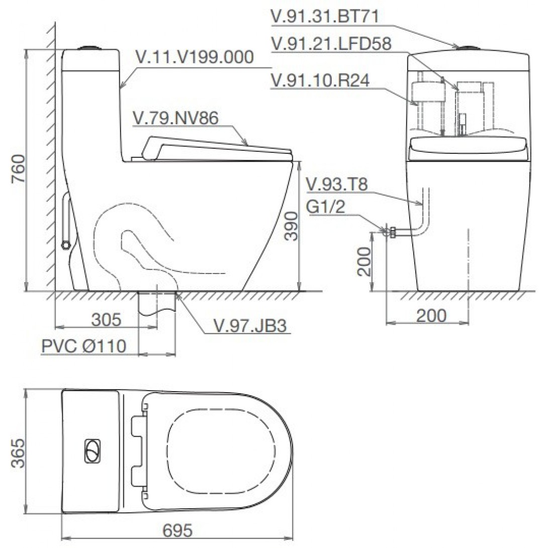  Bồn cầu 1 khối Viglacera V199