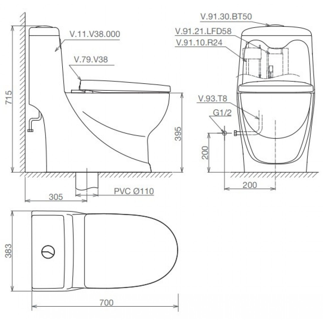 Bồn cầu 1 khối Viglacera V38