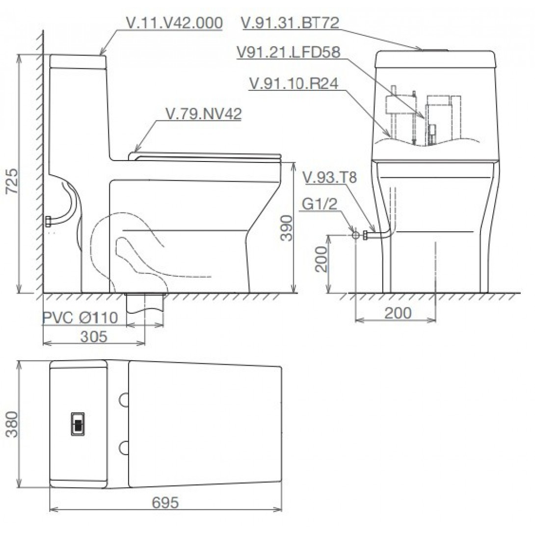 Bồn cầu 1 khối Viglacera V42