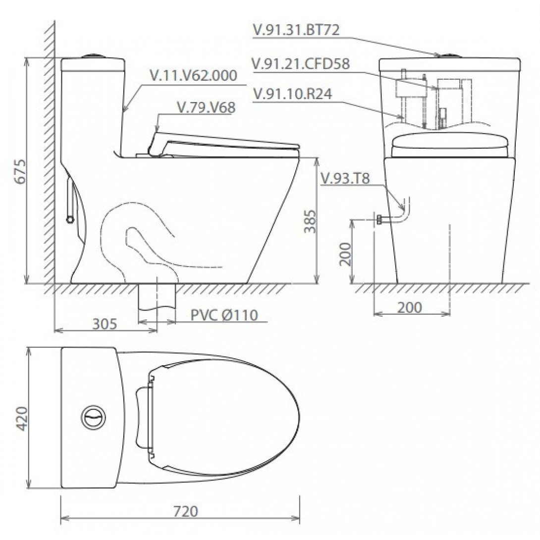 Bồn cầu 1 khối Viglacera V62