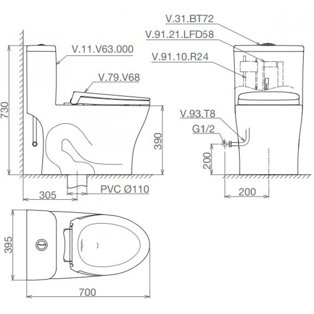 Bồn cầu 1 khối Viglacera V63