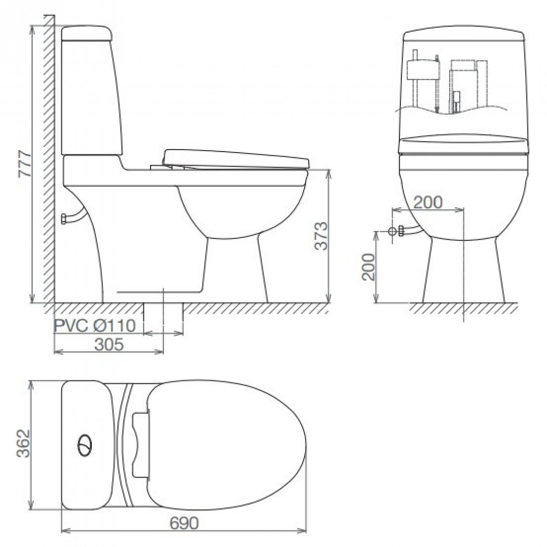 Bồn cầu 2 khối xả 2 nút nhấn Viglacera VI107