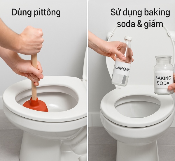 Dùng pittông hoặc hỗn hợp baking soda và giấm là phương pháp thông cống tự nhiên nhất