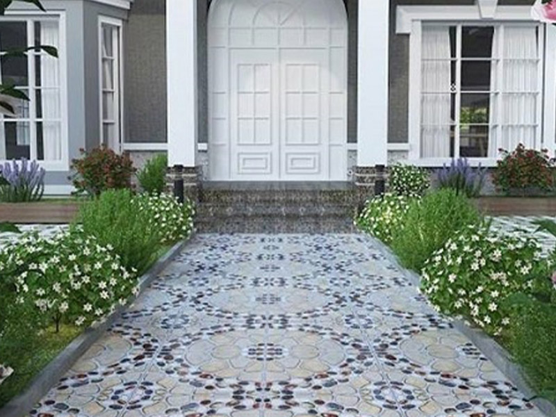 Phối cảnh gạch sỏi lát sân vườn