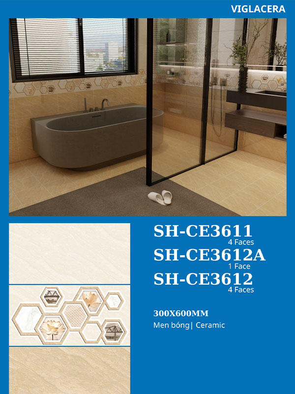Phối cảnh gạch Viglacera 30x60 Porcelain SH-CE3611-12-12A