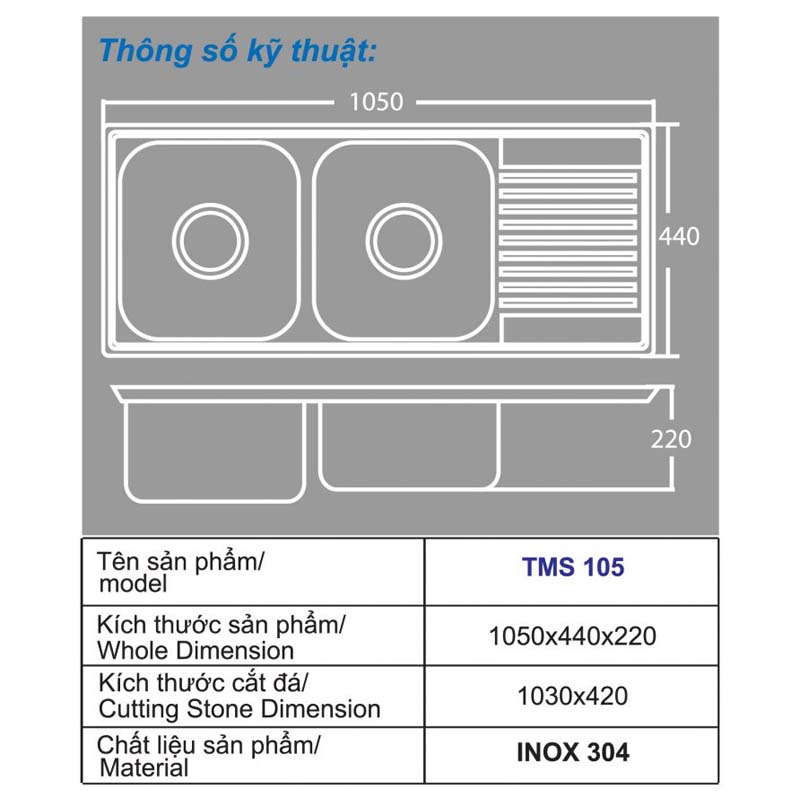 ​​​​​​​Thông tin bản vẽ chậu rửa chén Toàn Mỹ TMS 105