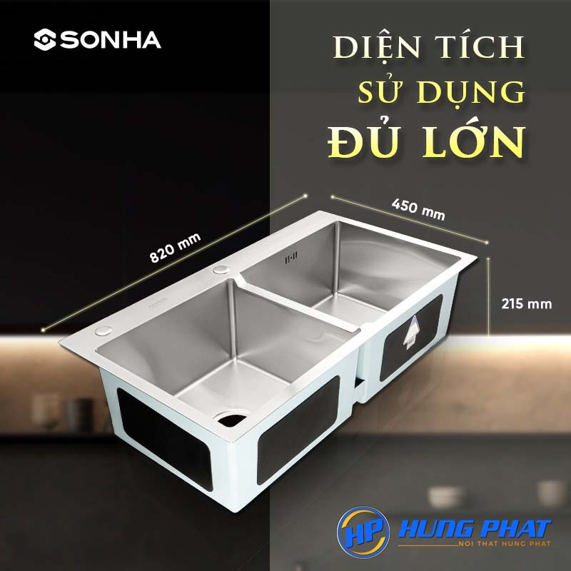 Chậu rửa chén inox Sơn Hà thường sử dụng chất liệu inox SUS304 nguyên khối, không mối hàn, giúp chống gỉ sét cao