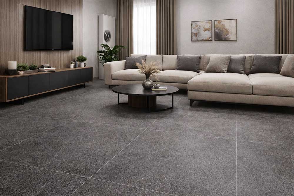 Gạch men mờ phòng khách hiện đại
