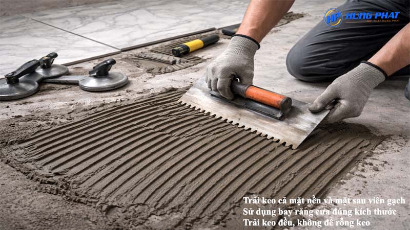 kỹ thuật trải keo khi thi công gạch khổ lớn