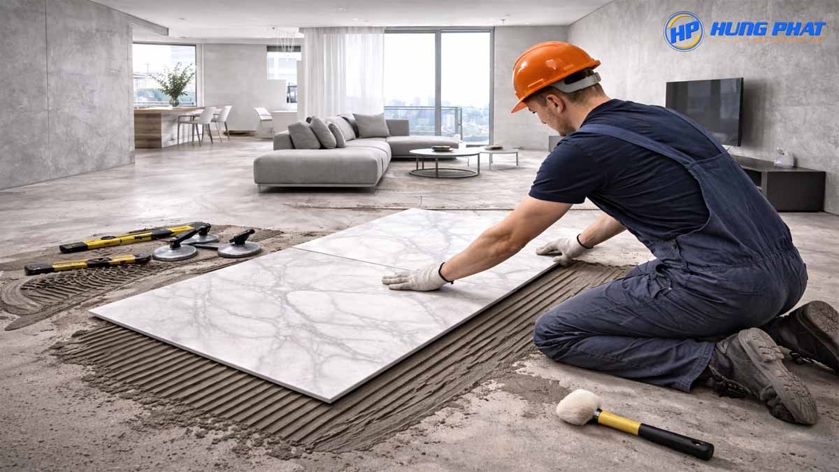 thi công gạch khổ lớn cho nhà ở hiện đại