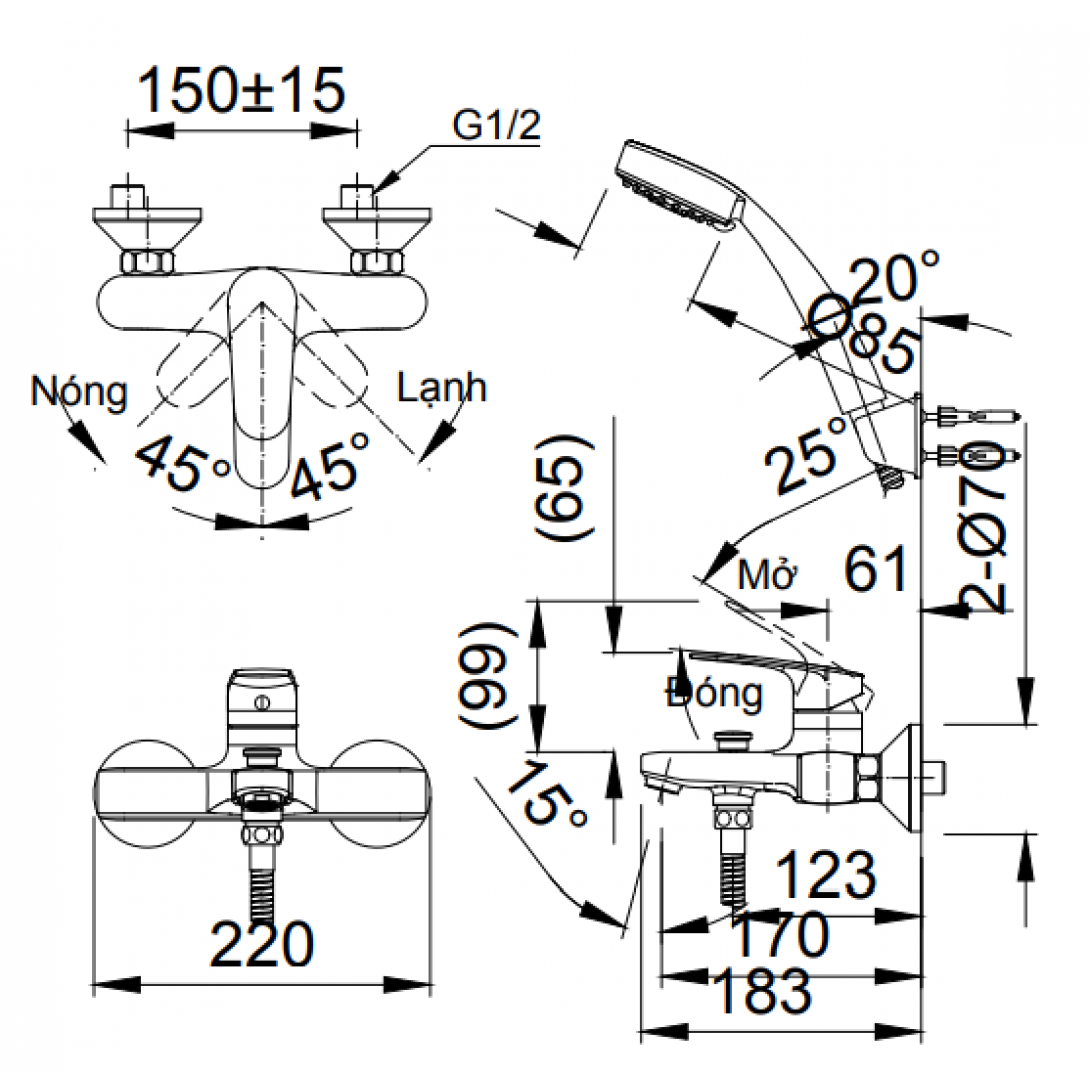 Vòi sen tắm nóng lạnh Inax BFV‑2003S