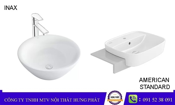 Hai mẫu lavabo INAX AL-445V và American Standard VF-0320 hiện có mặt tại Nội Thất Hưng Phát