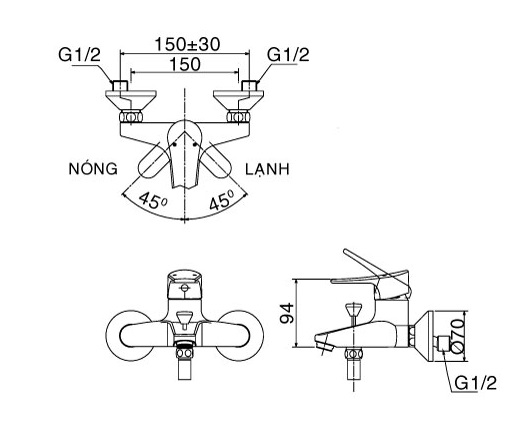 Củ sen tắm nóng lạnh Inax BFV-1003S-2C