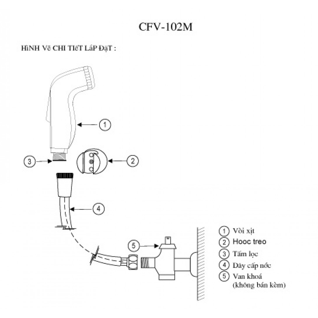 Vòi xịt vệ sinh Inax CFV-102M đầu vòi mạ, dây nhựa