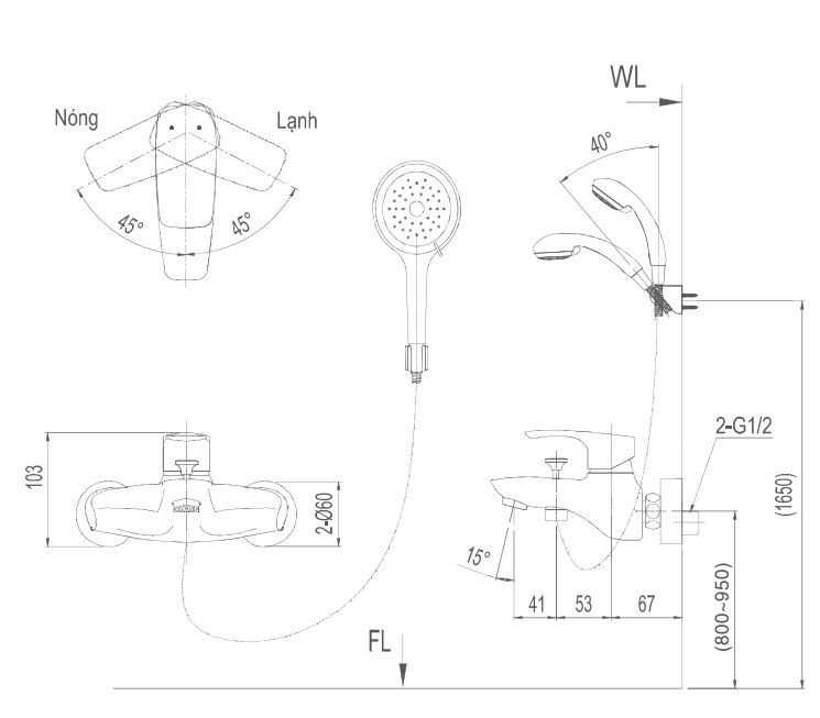 Củ sen tắm nóng lạnh Inax BFV-213S-1C