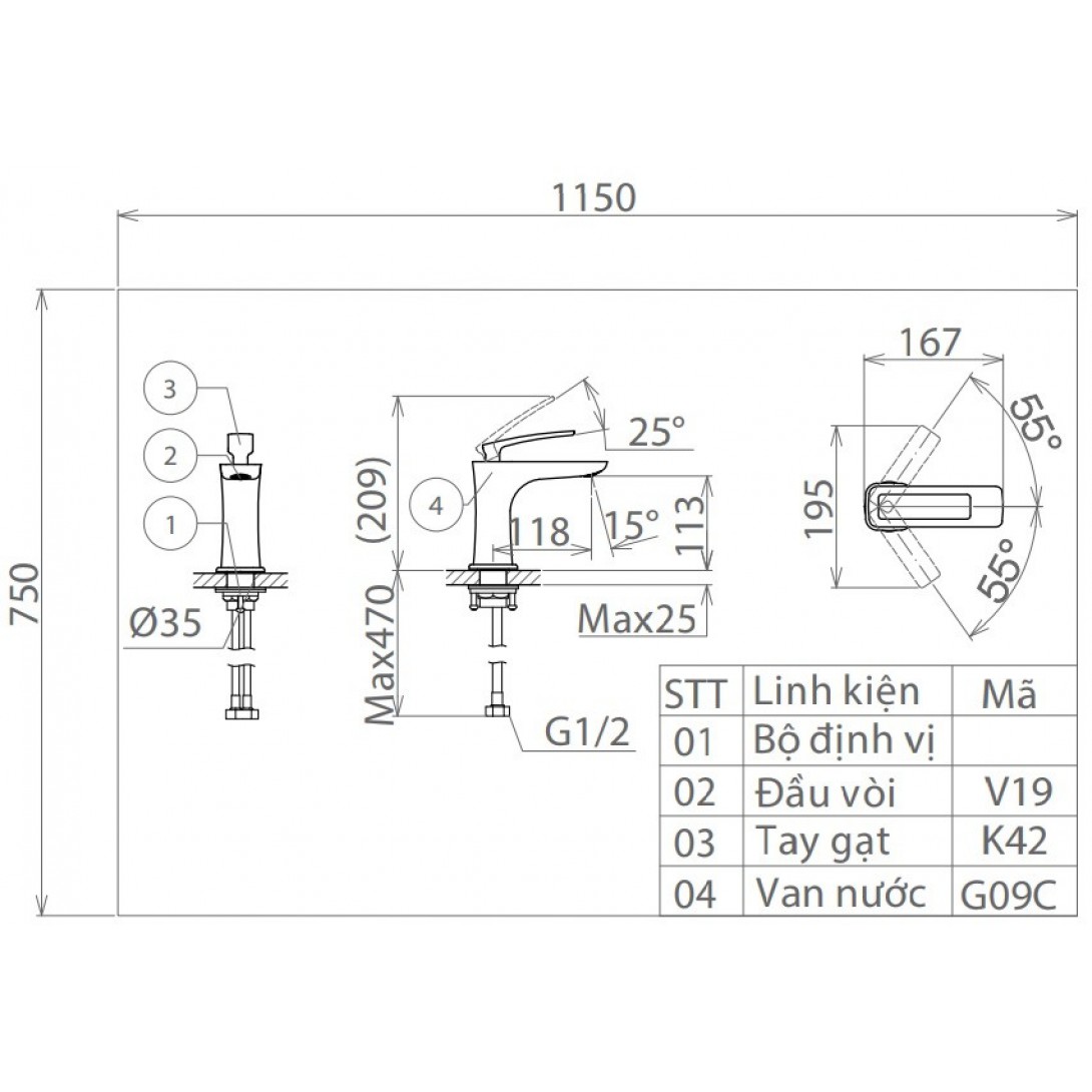Vòi lavabo nóng lạnh Viglacera VG142