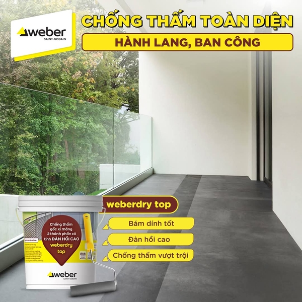 Vữa chống thấm Weberdry Top 15kg màu xám