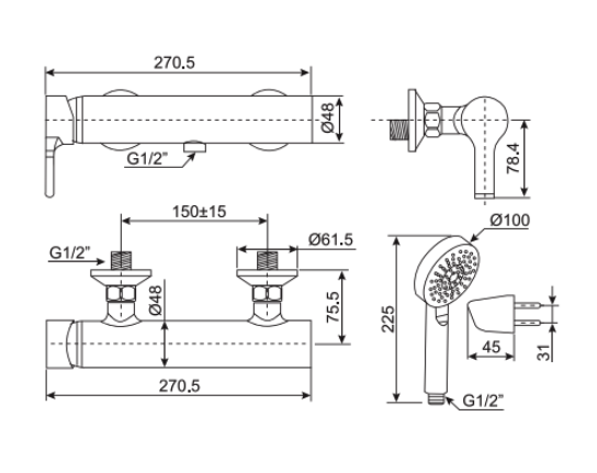 Vòi sen tắm nóng lạnh American Standard WF-3912