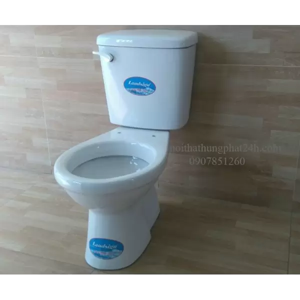 Bàn cầu 2 khối giá rẻ Landsign xả gạt