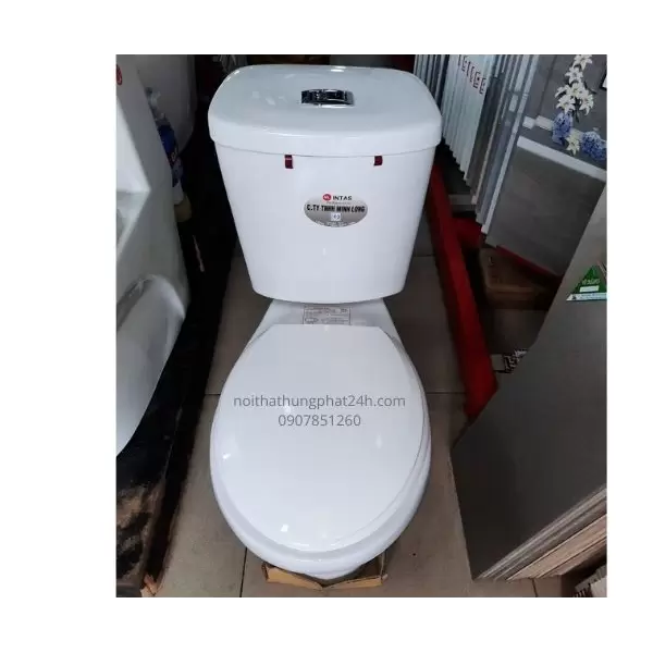 Bàn cầu 2 khối giá rẽ Minh Long 2 nút nhấn INTAS S03  nắp thường